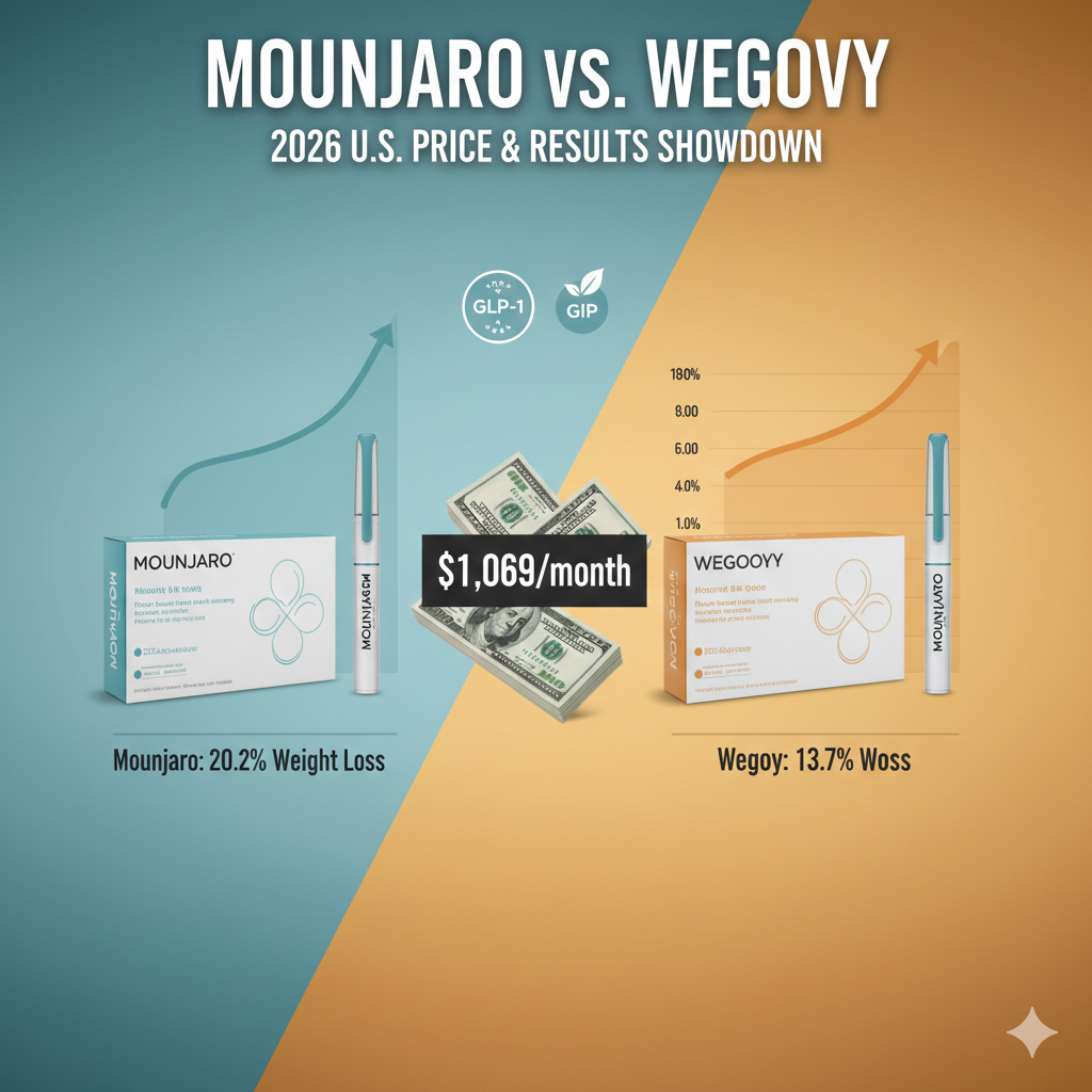 Comparison of Mounjaro and Wegovy injection pens and 2026 pricing